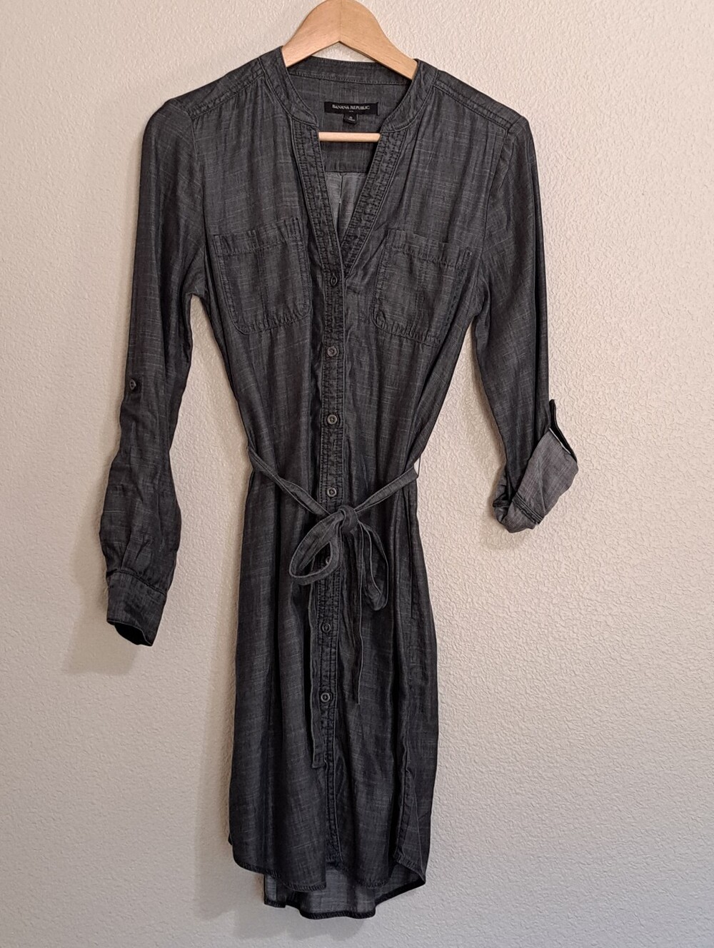 Banana Republic Long Sleeve Button Up Shirt Dress Gray Chambray Size 0